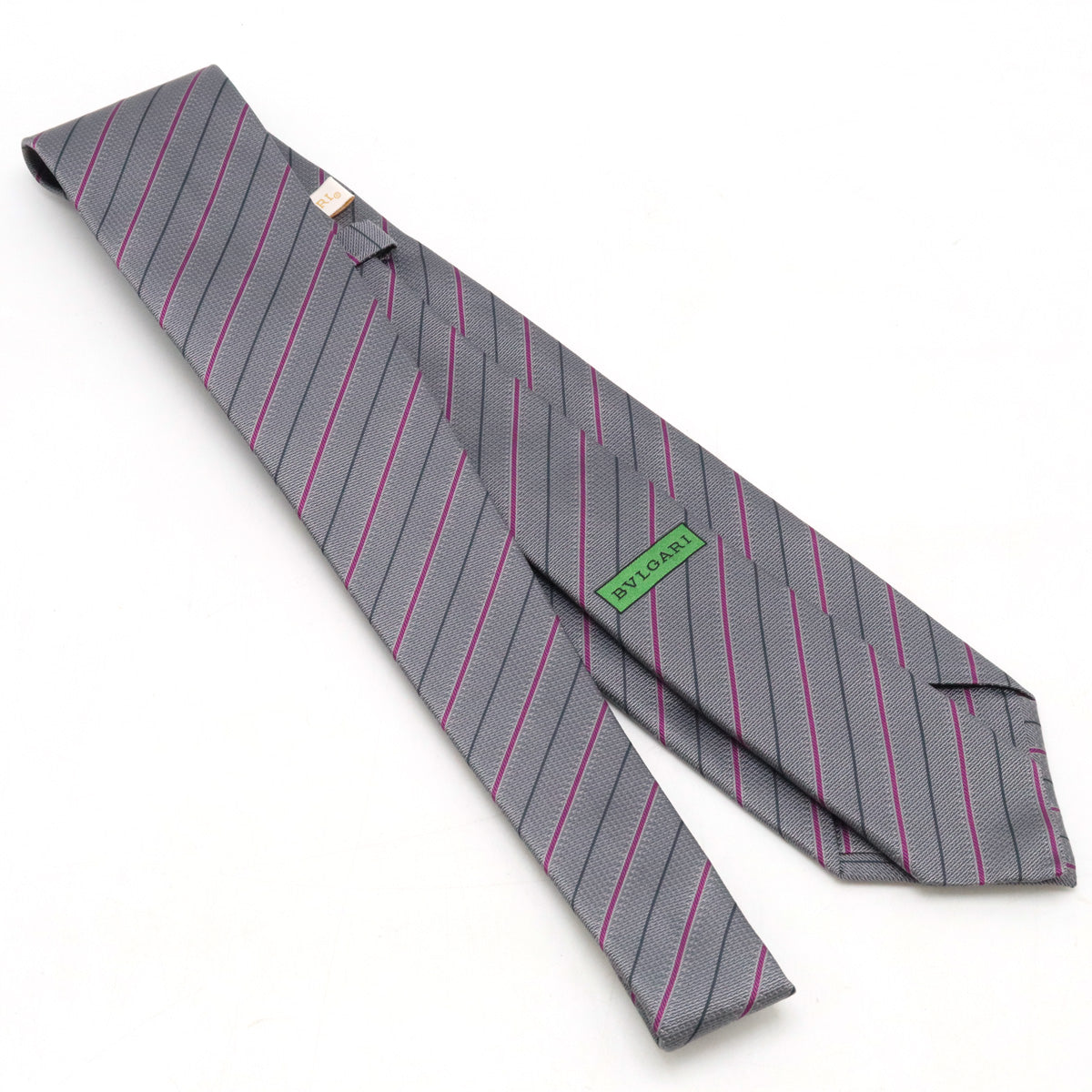 Bvlgari Sevenfold Silk Tie Gray Purple in Pristine Condition