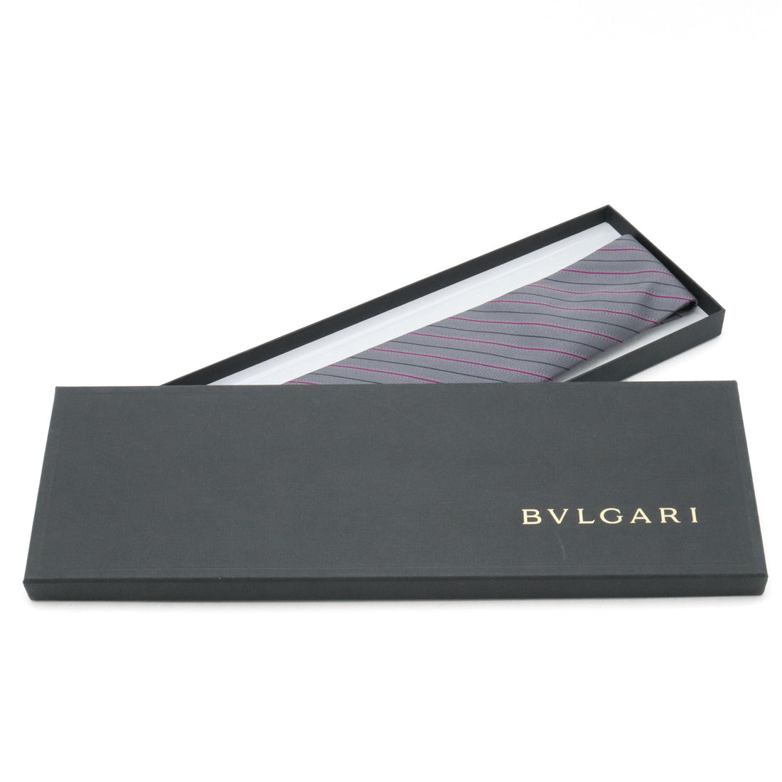 Bvlgari Silk Sevenfold Tie Gray Purple