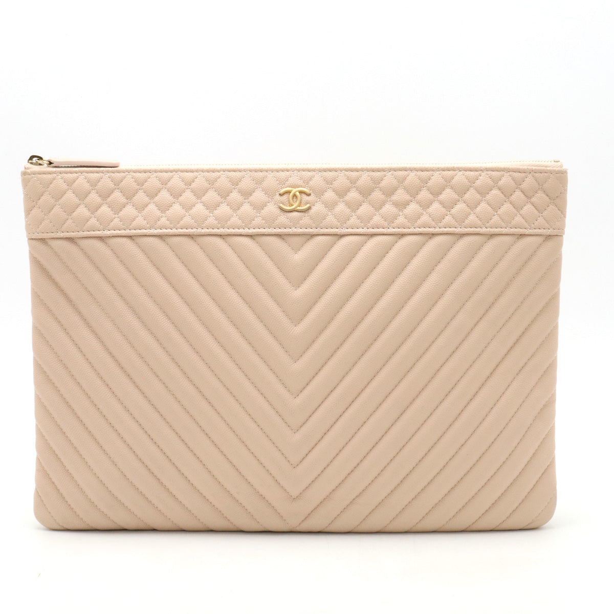 Chanel Chevron V-Stitch Caviar Skin Clutch Bag A69251 in Great Condition