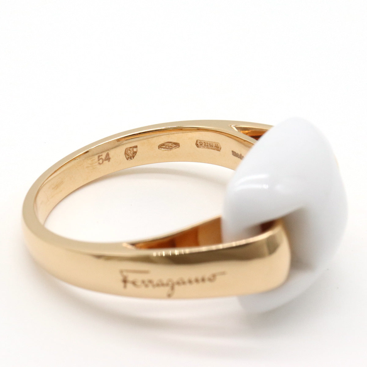 Salvatore Ferragamo K18PG White Chalcedony Ring in Great Condition