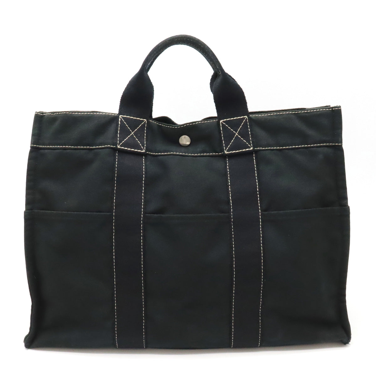 Hermes Canvas Deauville MM Tote Bag Black in Good Condition