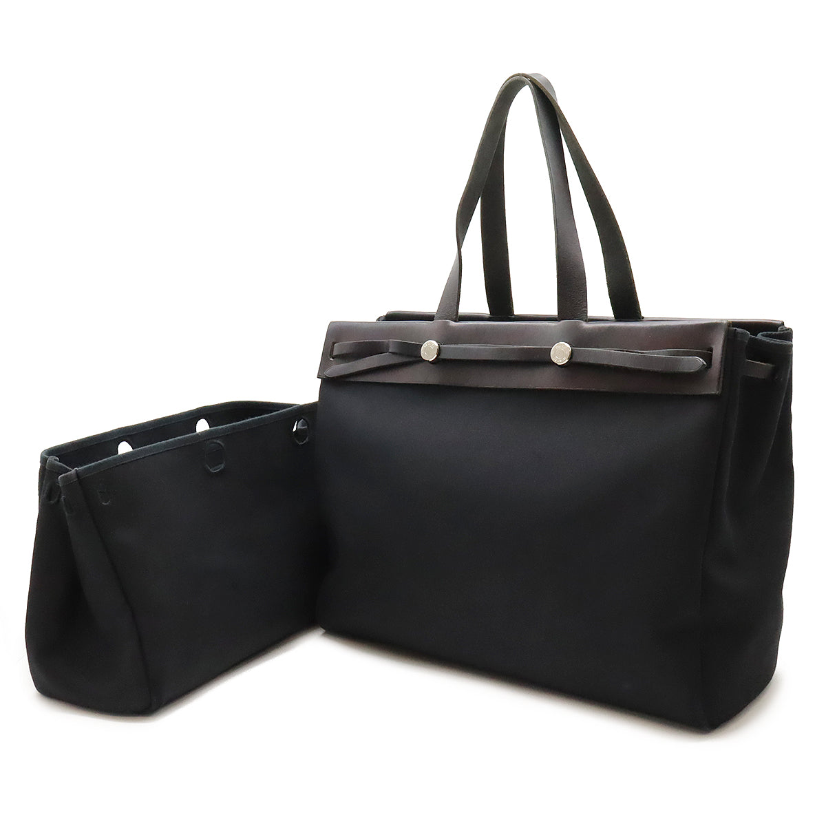 Hermes Toile Officier Leather Cabas GM Tote Bag