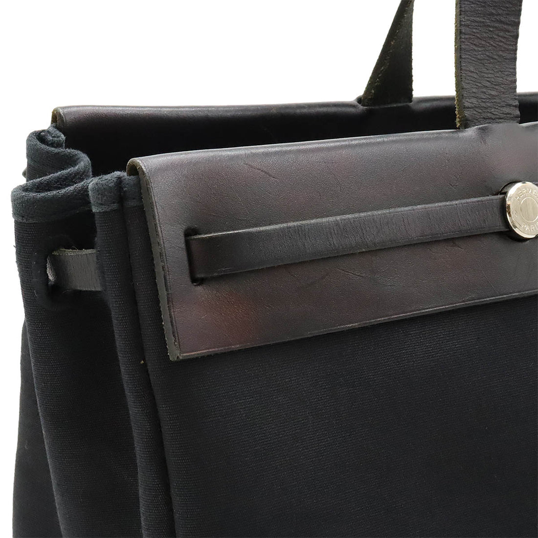 Hermes Toile Officier/Leather Herbag Cabas GM Tote Bag