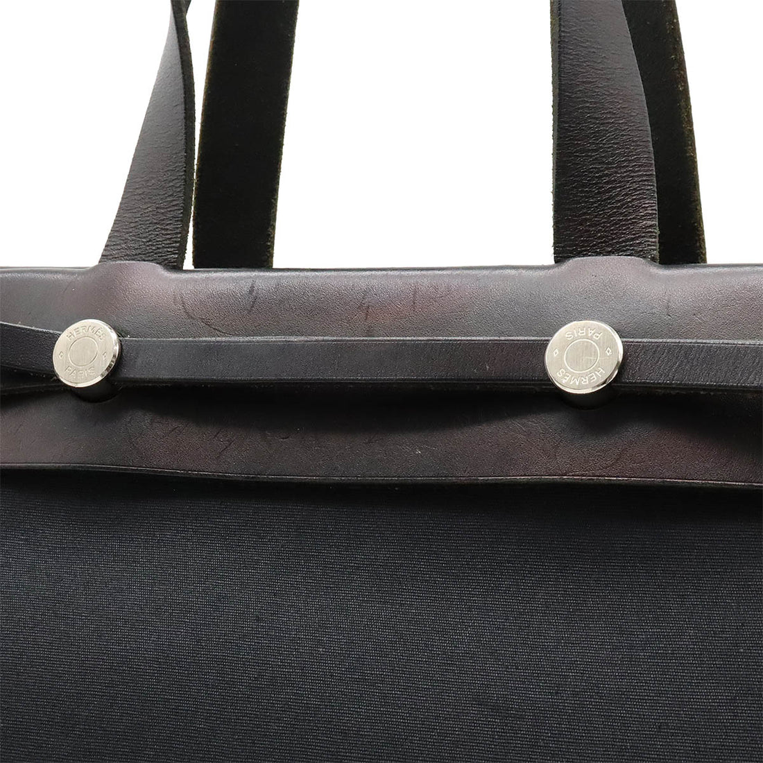 Hermes Toile Officier/Leather Herbag Cabas GM Tote Bag