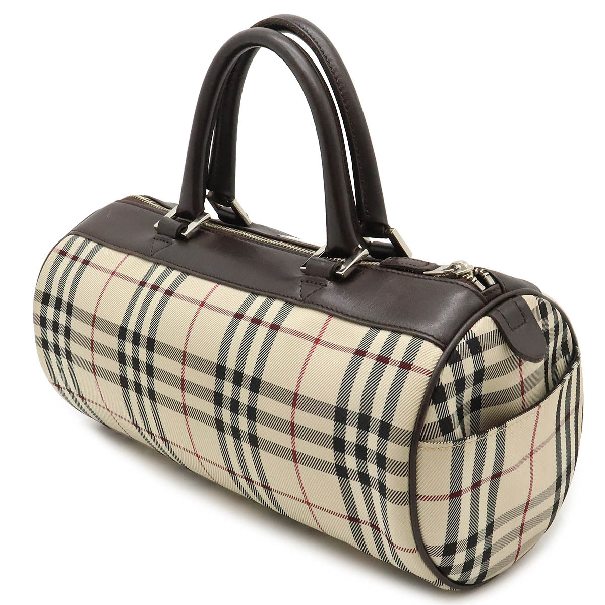 Burberry Nova Check Nylon Canvas Leather Handbag Mini Boston in Very Good Condition