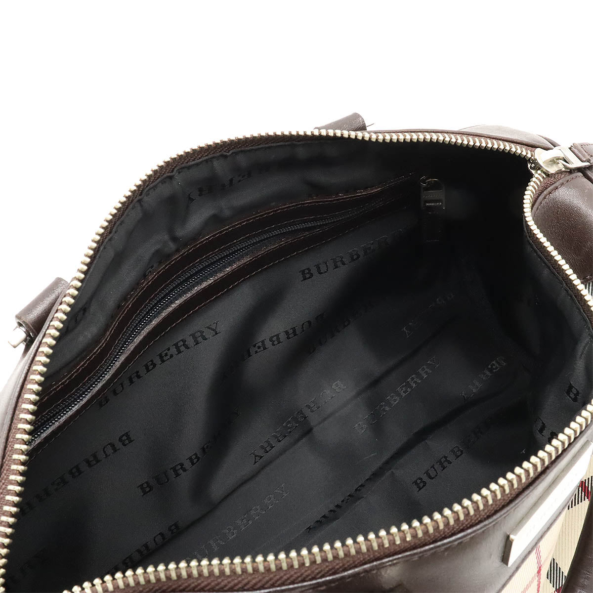 Burberry Nova Check Nylon Canvas Leather Handbag Mini Boston in Very Good Condition