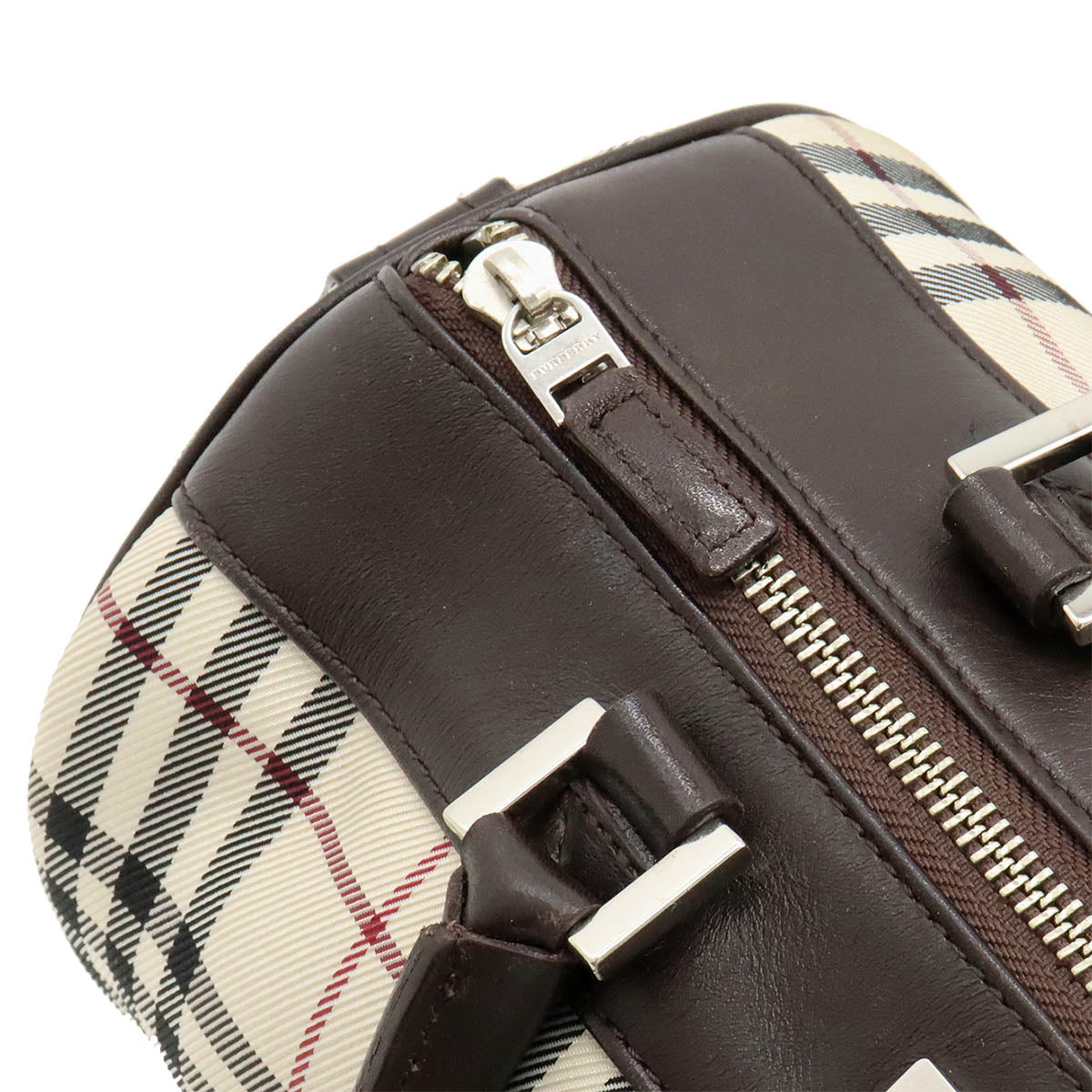 Burberry Nova Check Nylon Canvas Leather Handbag Mini Boston in Very Good Condition