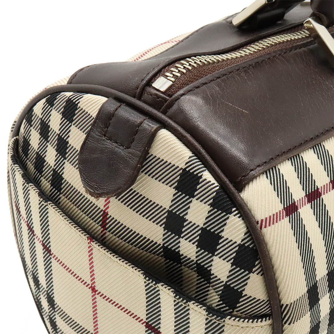 Burberry Nova Check Nylon Canvas Leather Handbag Mini Boston in Very Good Condition