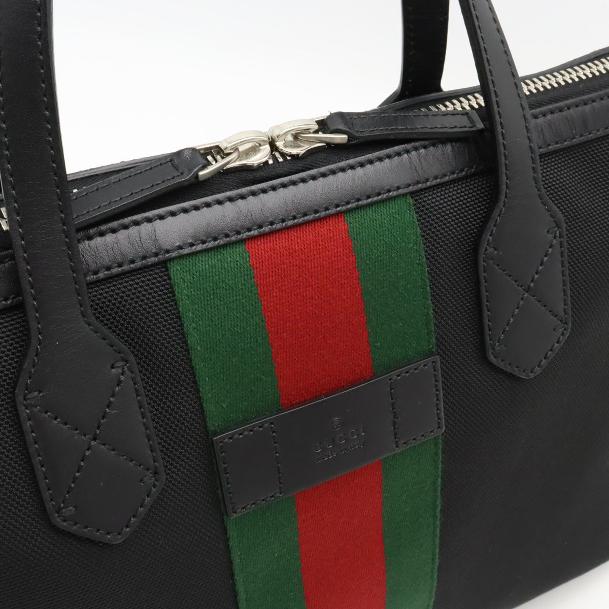 Gucci Nylon Canvas Leather Tote Bag