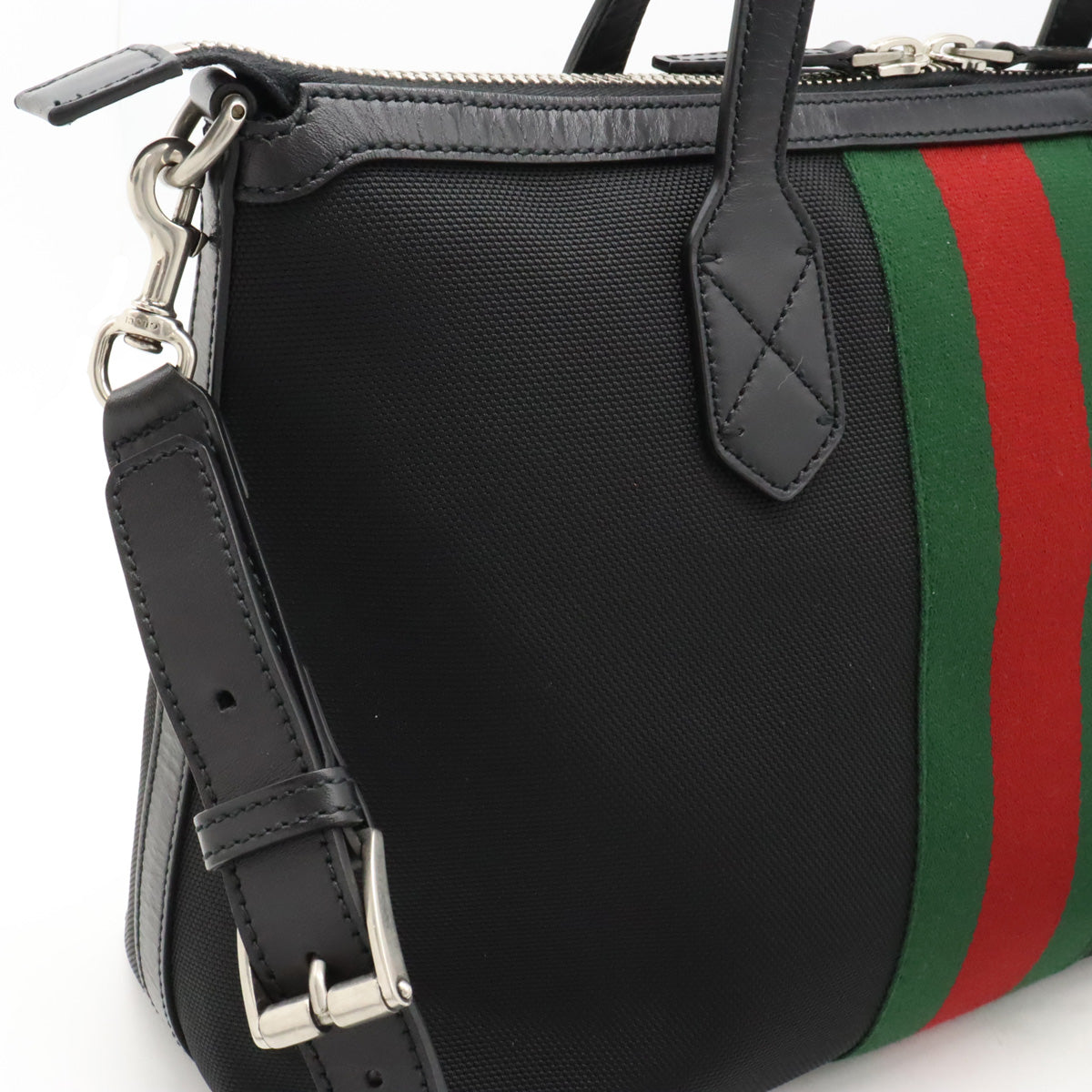 Gucci Nylon Canvas Leather Tote Bag