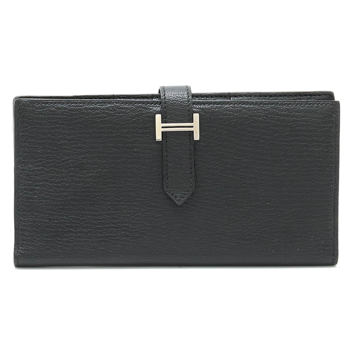 Hermes Chevre Bearn Souffle Bifold Long Wallet Black in Very Good Condition