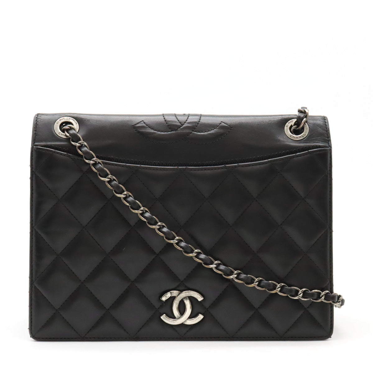 Chanel Matelasse Coco Mark Chain Shoulder Bag Leather Black A93011 in Very Good Condition