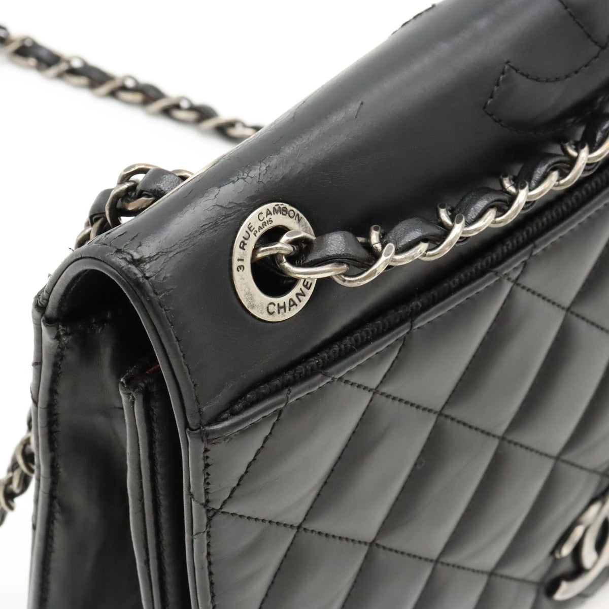 Chanel Matelasse Coco Mark Chain Shoulder Bag Leather Black A93011 in Very Good Condition