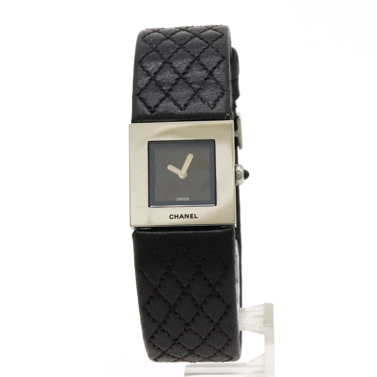 Chanel Matelasse SS Enamel Leather Belt Black Dial Ladies Quartz Watch H0116 in Very Good Condition