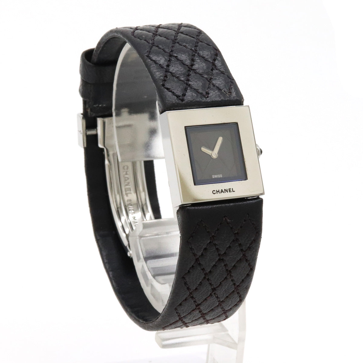 Chanel Matelasse SS Enamel Leather Belt Black Dial Ladies Quartz Watch H0116 in Very Good Condition