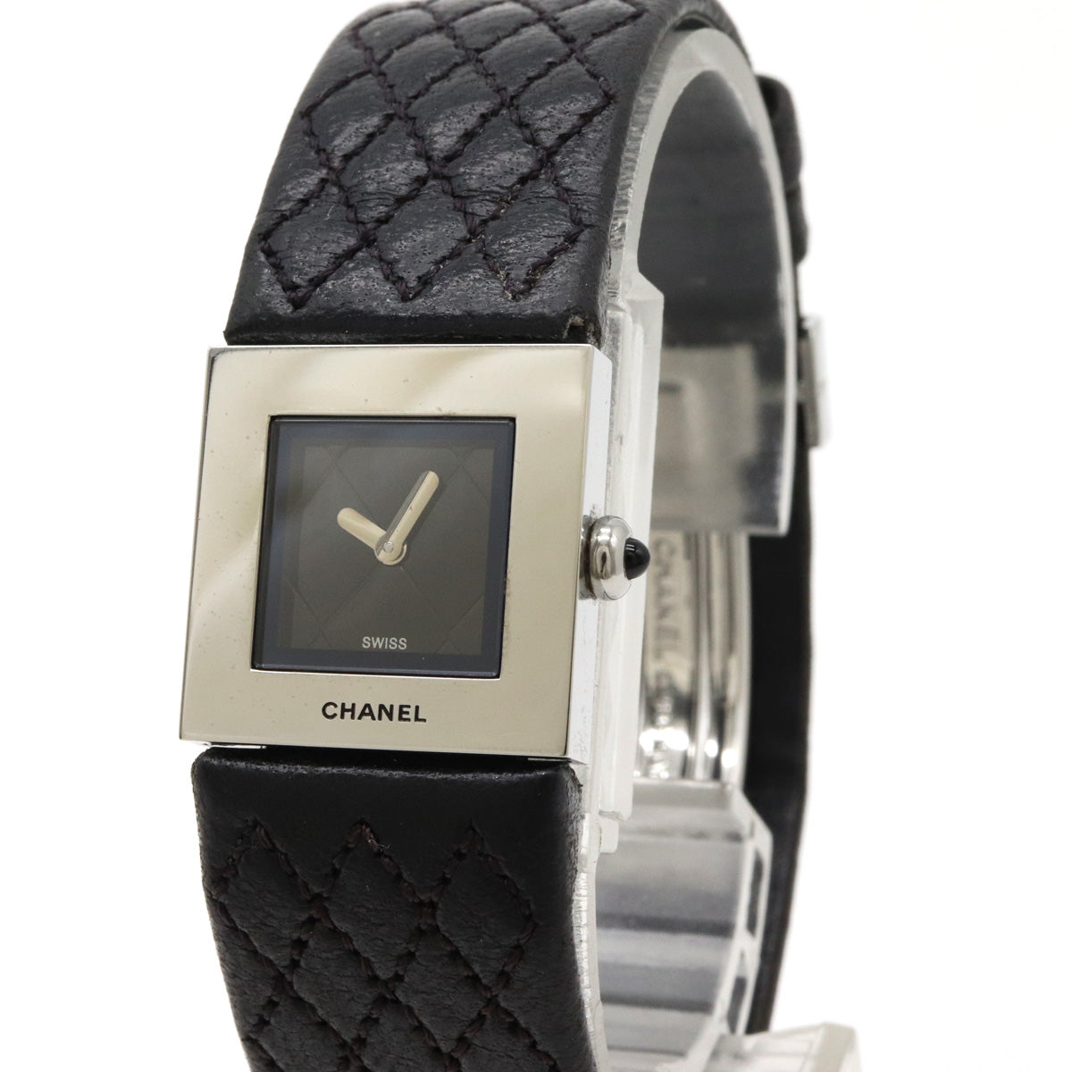 Chanel Matelasse SS Enamel Leather Belt Black Dial Ladies Quartz Watch H0116 in Very Good Condition