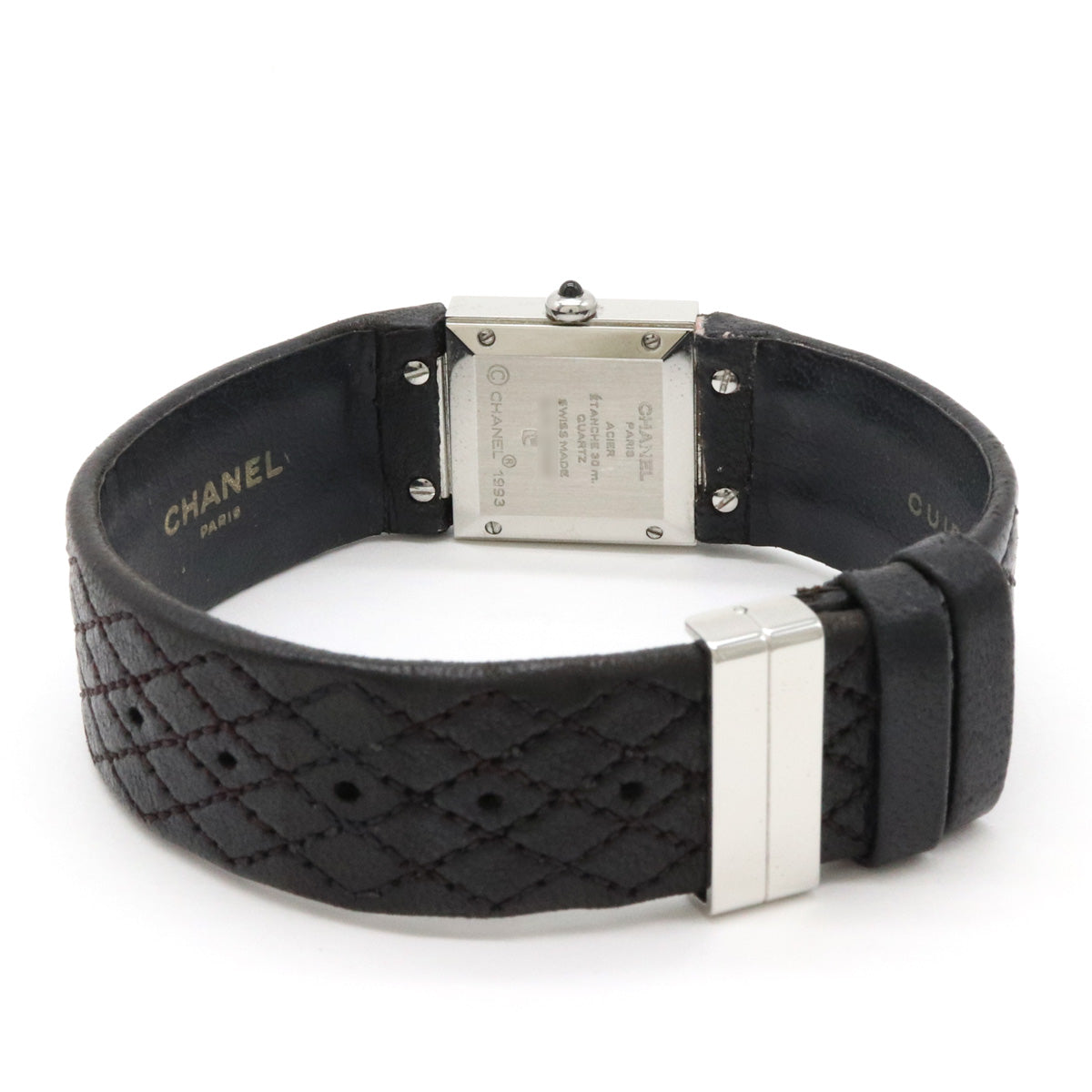 Chanel Matelasse SS Enamel Leather Belt Black Dial Ladies Quartz Watch H0116 in Very Good Condition