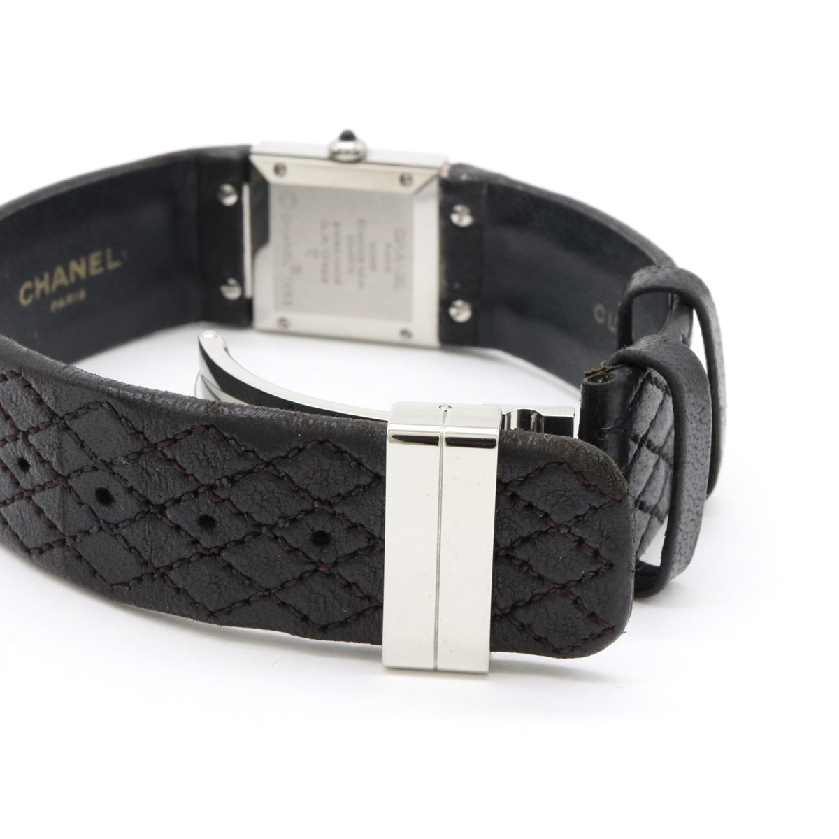 Chanel Matelasse SS Enamel Leather Belt Black Dial Ladies Quartz Watch H0116 in Very Good Condition