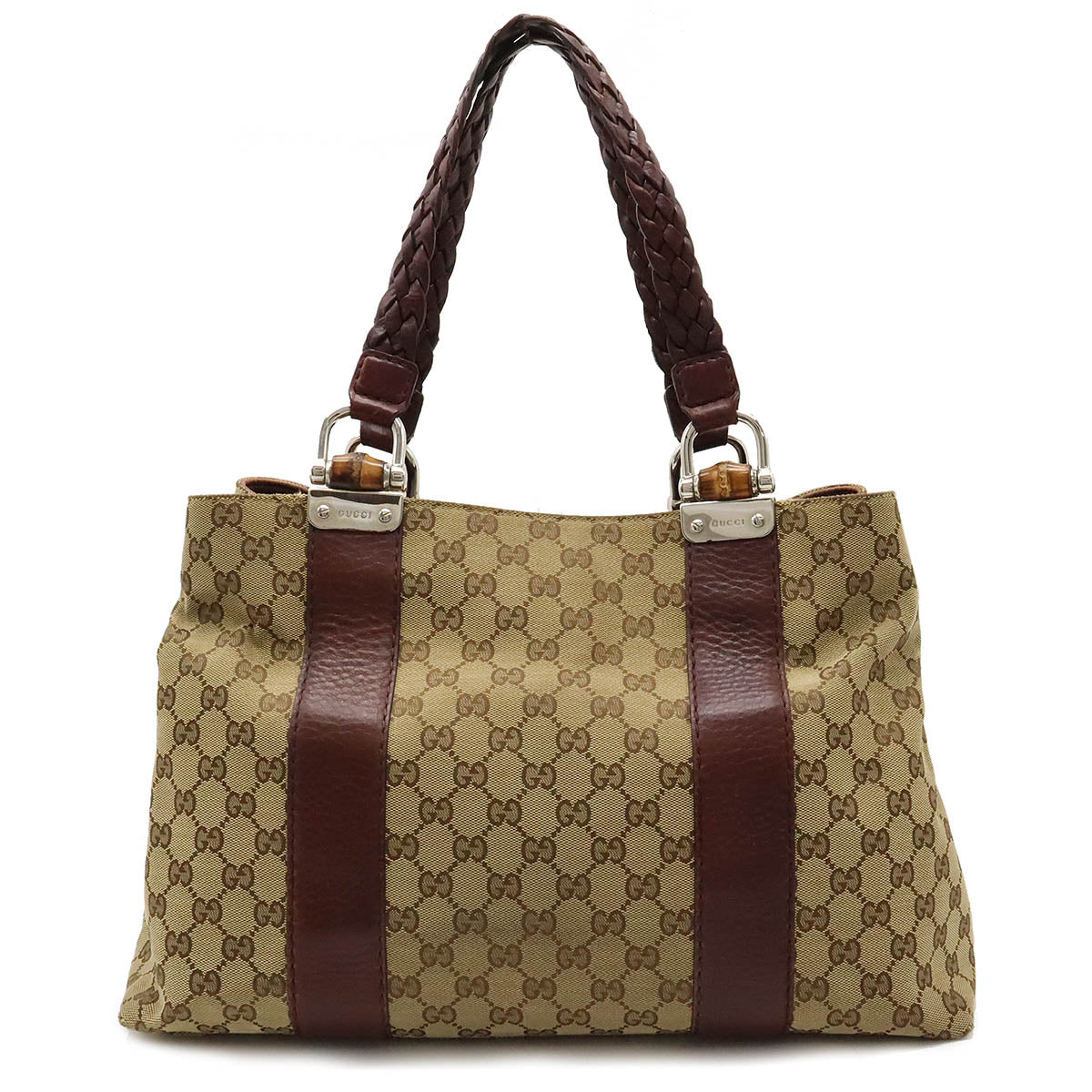 Gucci GG Canvas Bamboo Tote Bag Brown