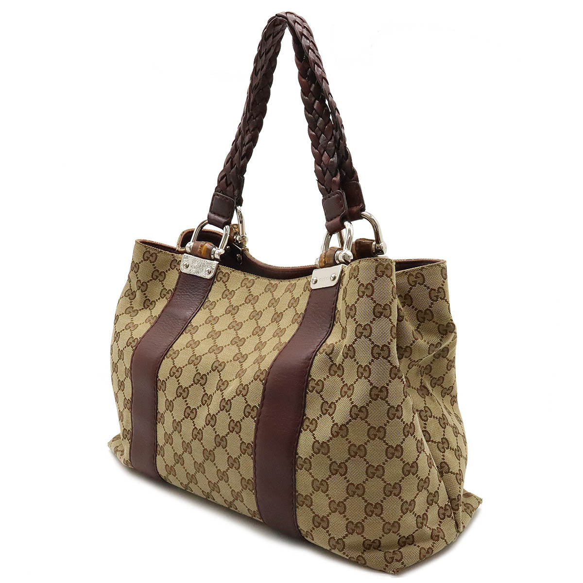 Gucci GG Canvas Bamboo Tote Bag Brown