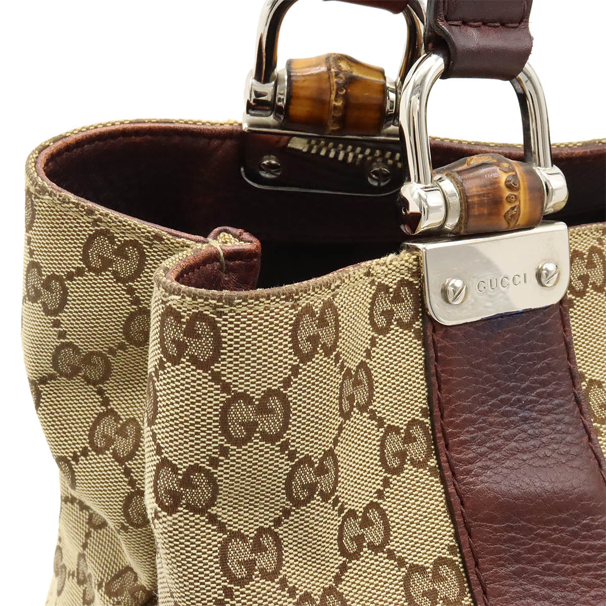 Gucci GG Canvas Bamboo Tote Bag Brown