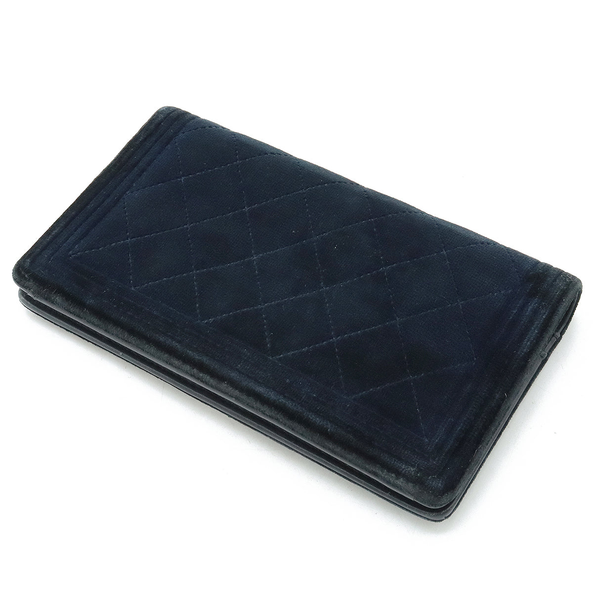 Chanel Boy Matelasse Velour Long Wallet Dark Navy A80285 in Very Good Condition