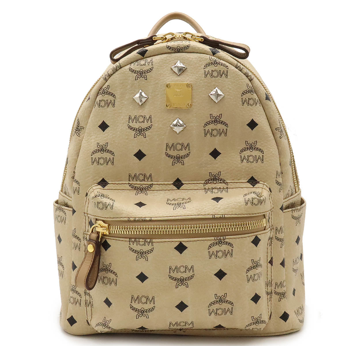 MCM Logo Backpack PVC Leather Studs Beige MMK2AVE20IG001 in Great Condition