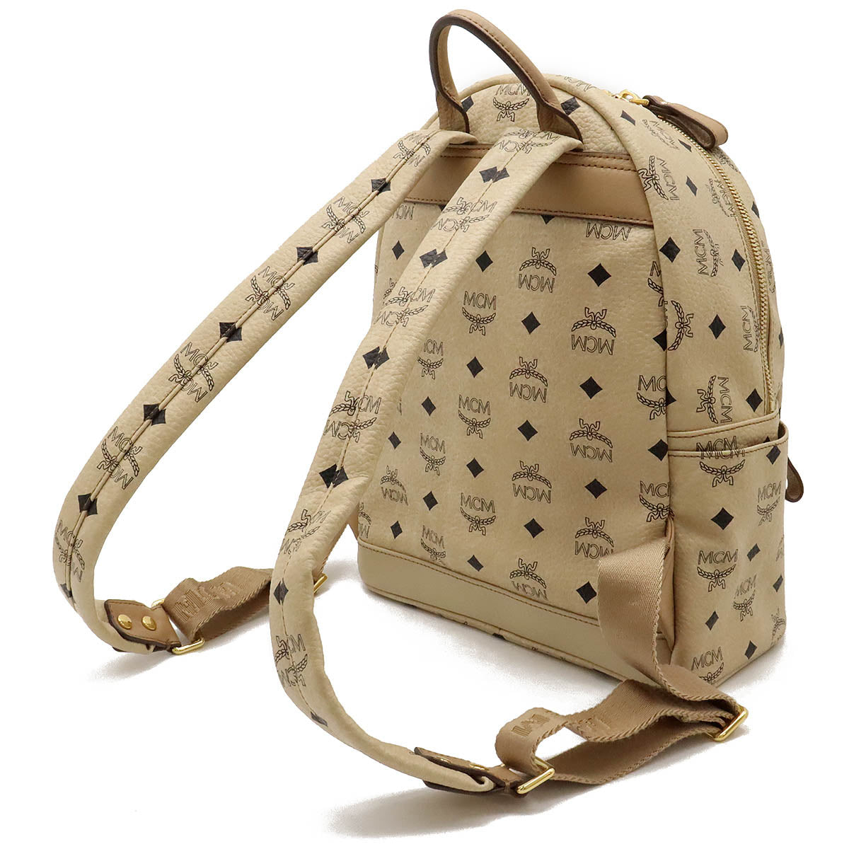 MCM Logo Backpack PVC Leather Studs Beige MMK2AVE20IG001 in Great Condition