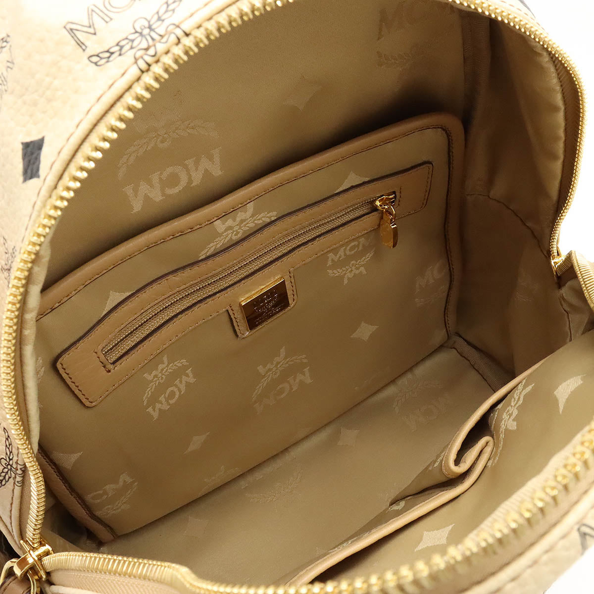 MCM Logo Backpack PVC Leather Beige