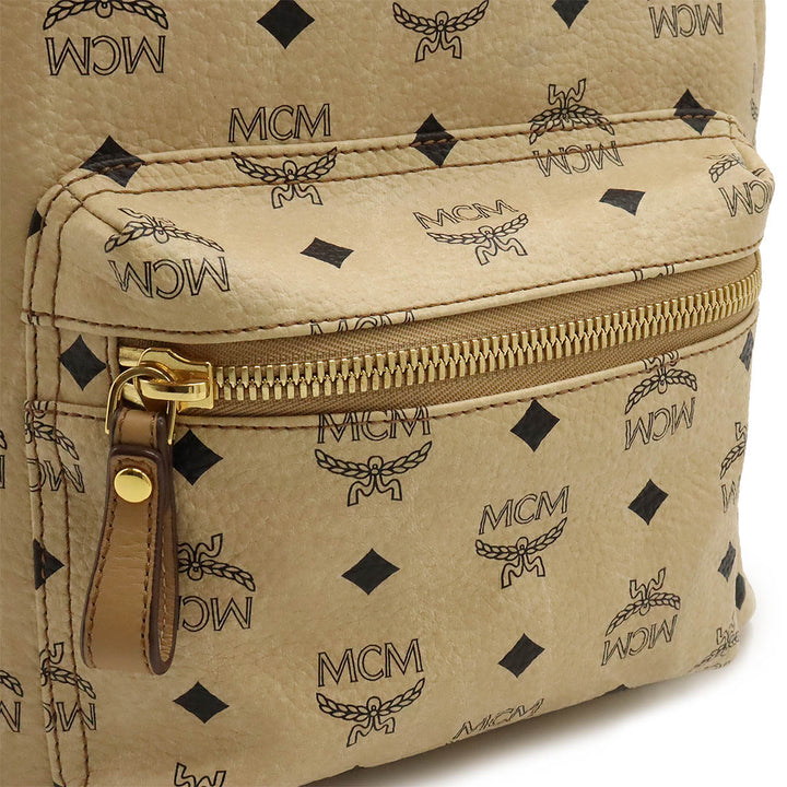 MCM Logo Backpack PVC Leather Studs Beige MMK2AVE20IG001 in Great Condition