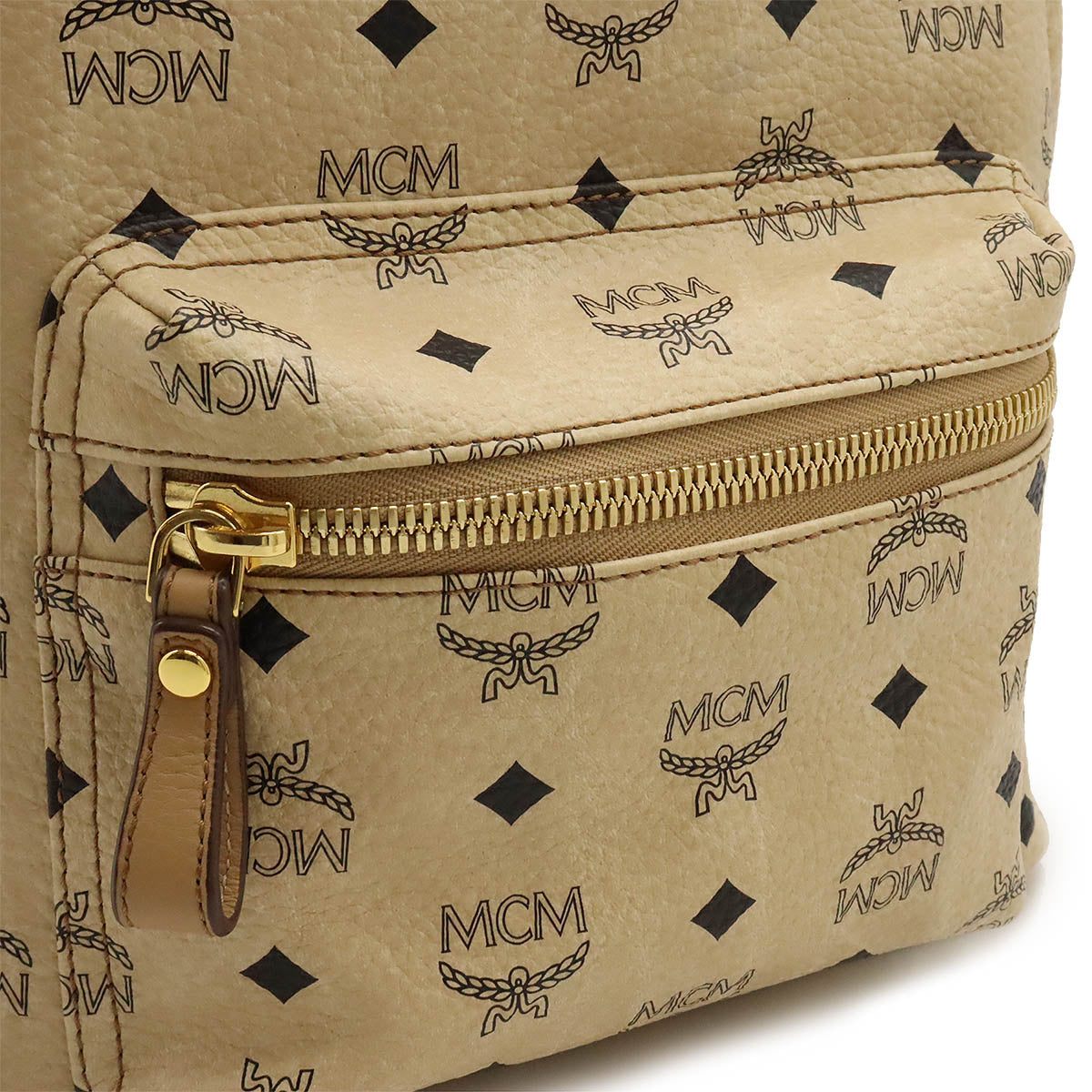 MCM Logo Backpack PVC Leather Beige