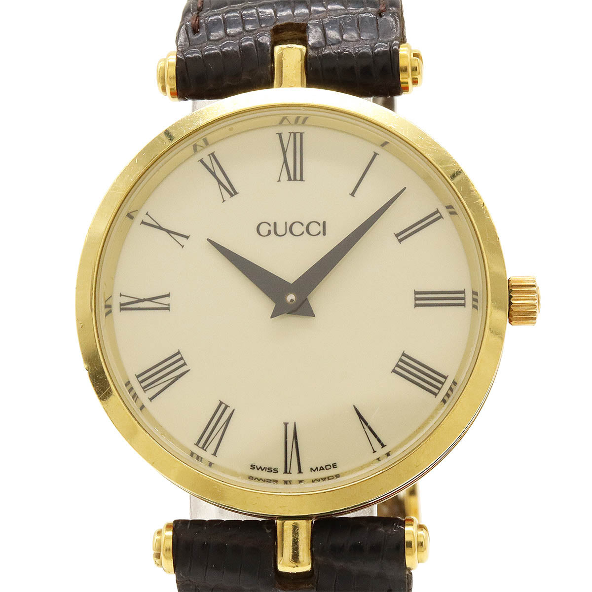 Gucci Ivory Dial Gold Plated Lizard Leather Men's Quartz Watch 2040M