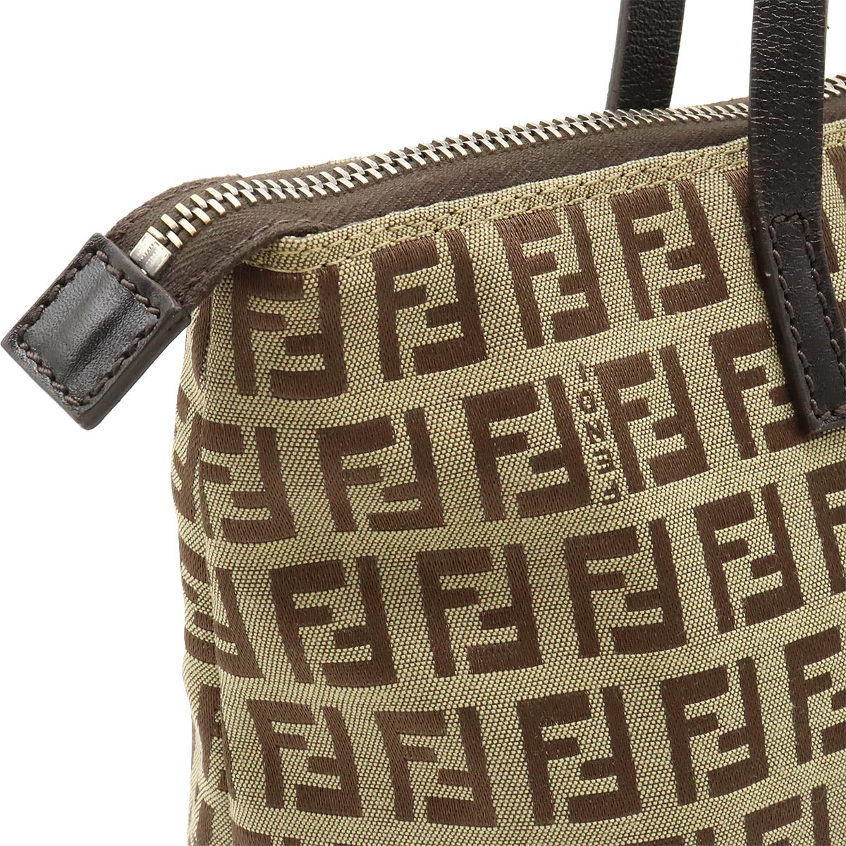 Fendi Zucchino Canvas Leather Tote Bag 8BH023