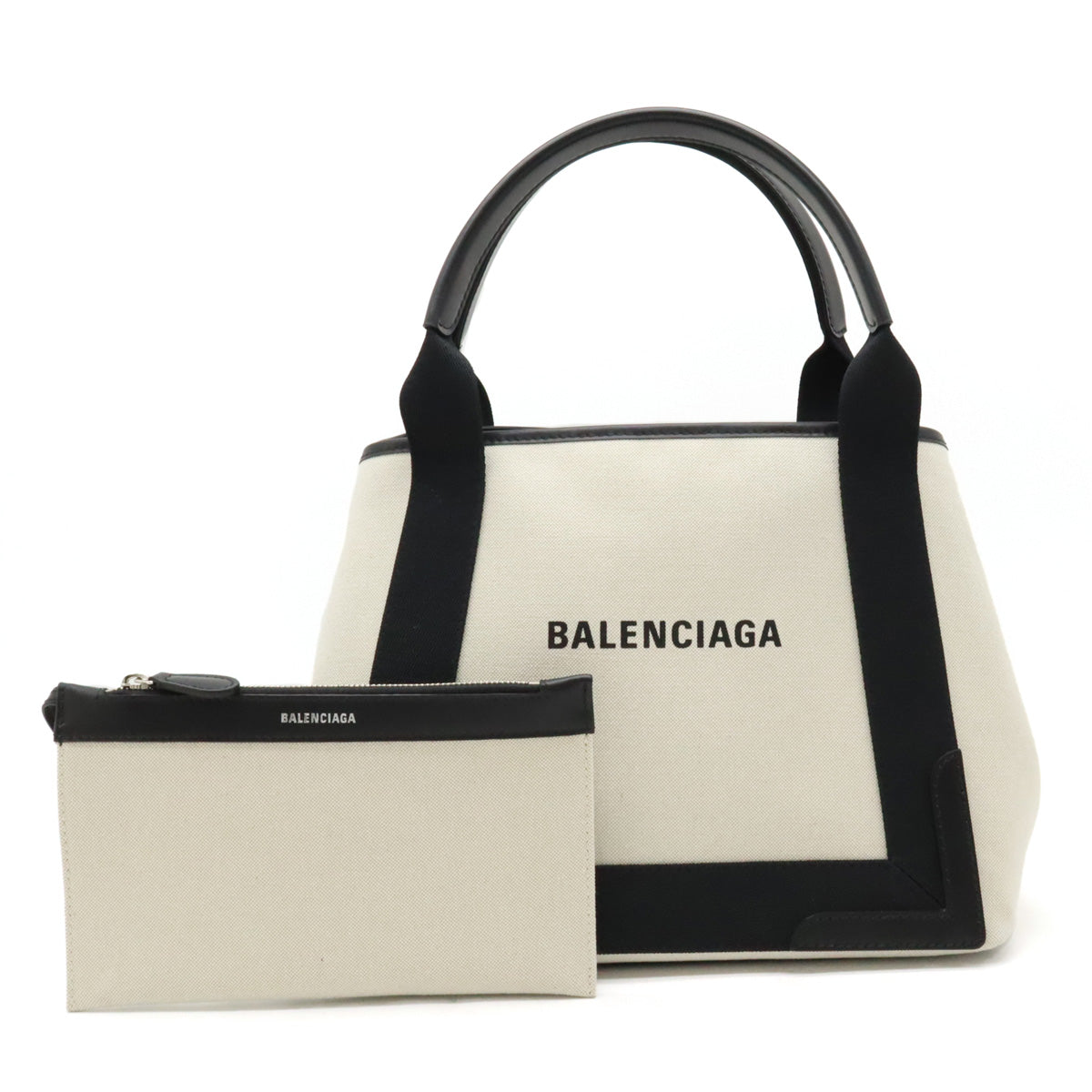 Balenciaga Canvas Leather Navy Cabas Logo Tote Bag in Pristine Condition