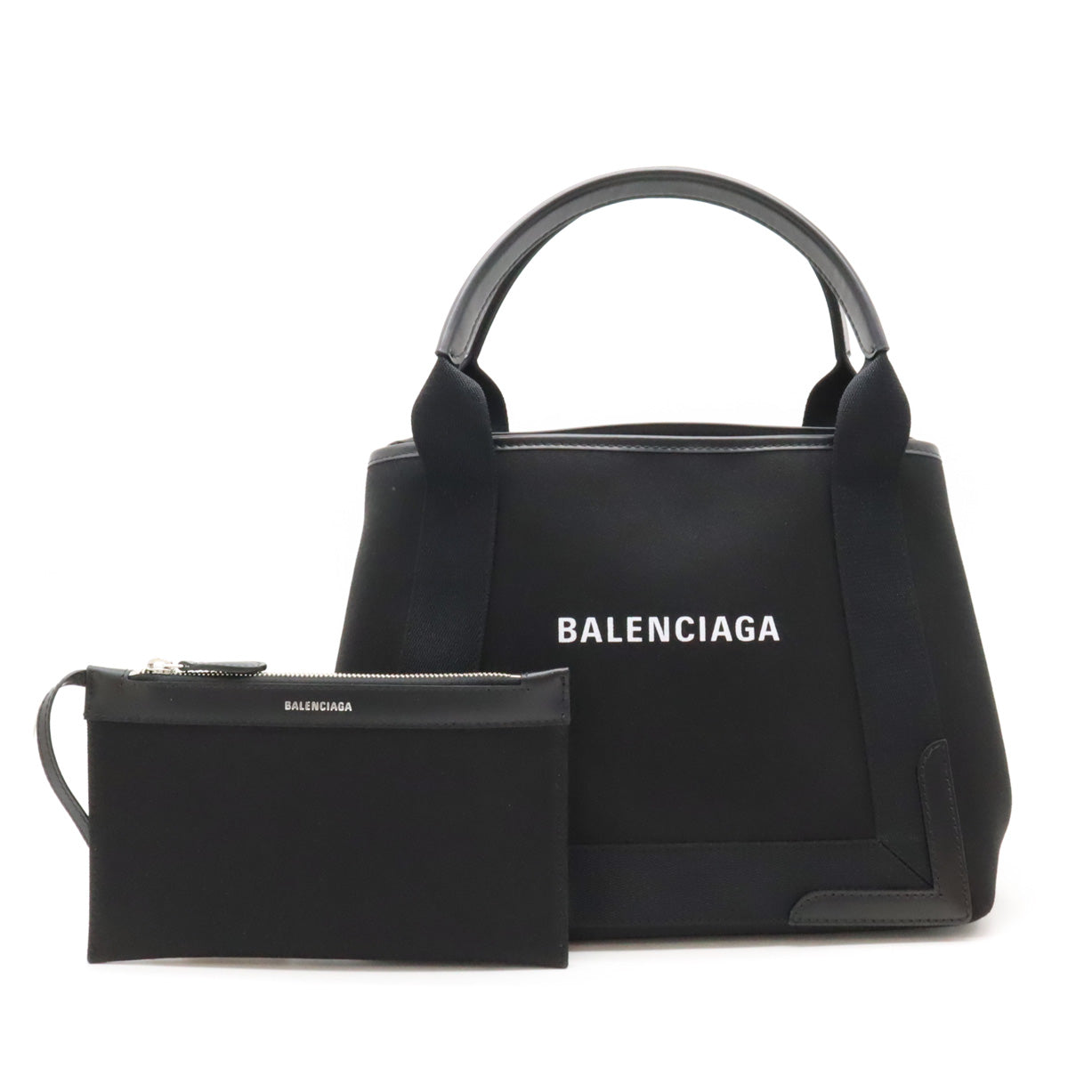 Balenciaga Canvas Leather Navy Cabas Logo Tote Bag in Pristine Condition