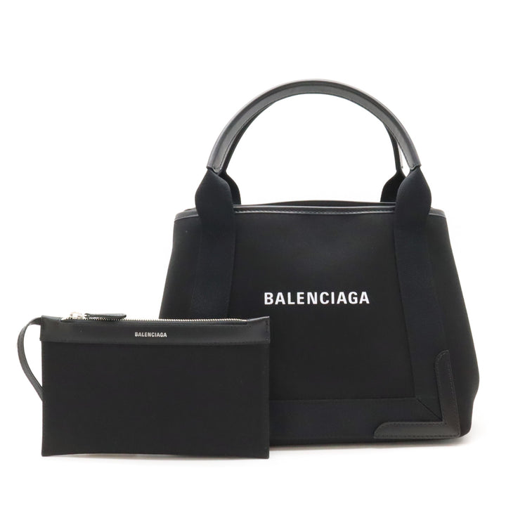 Balenciaga Canvas Leather Navy Cabas Logo Tote Bag