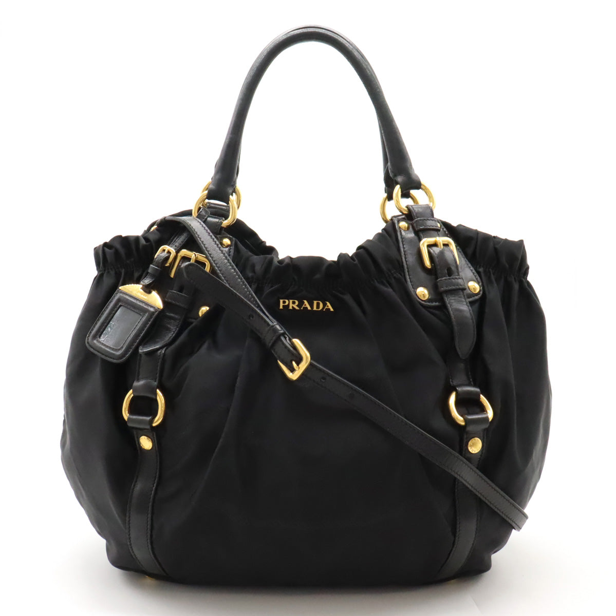 Prada Logo Jacquard Nylon Leather Tote Bag