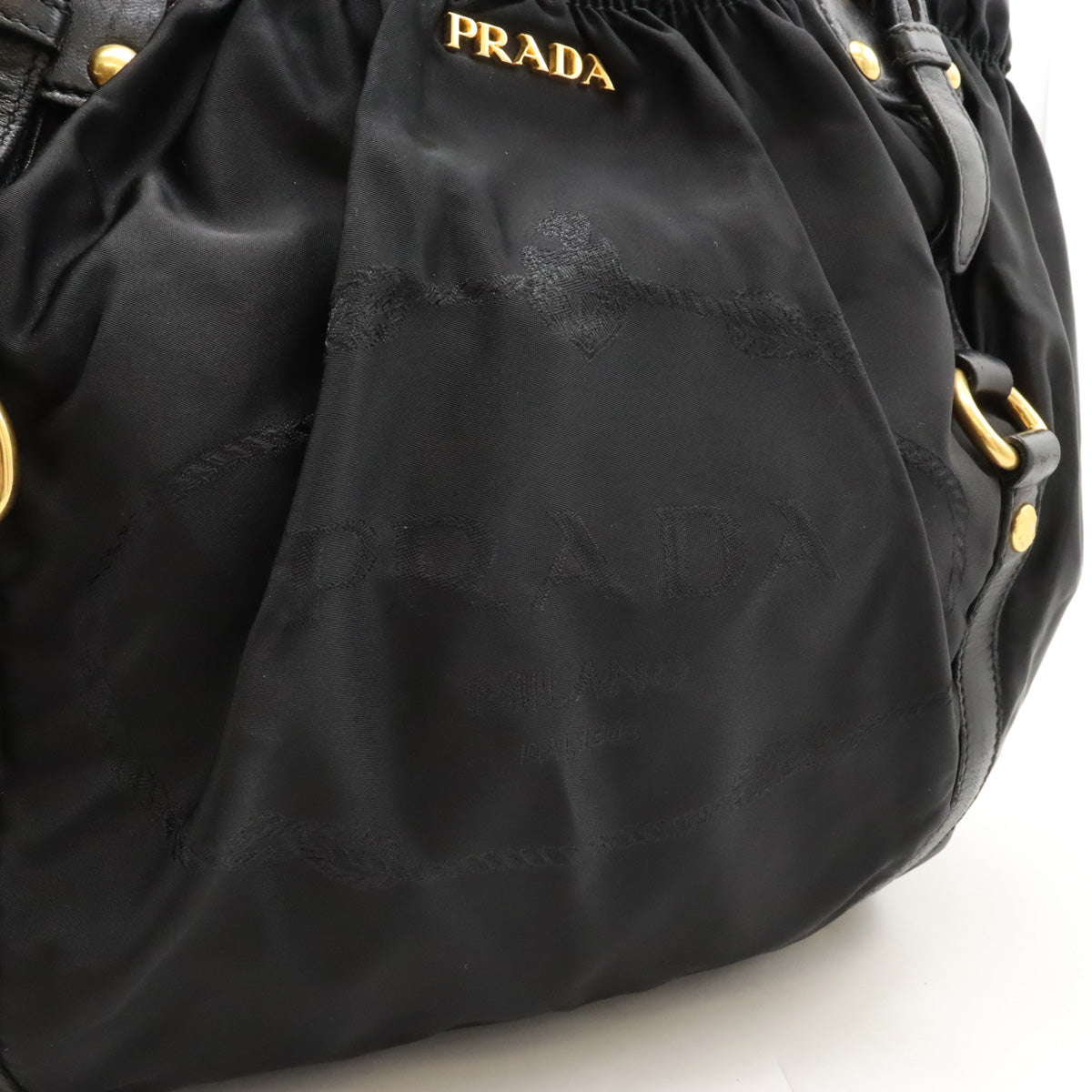 Prada Logo Jacquard Nylon Leather Tote Bag