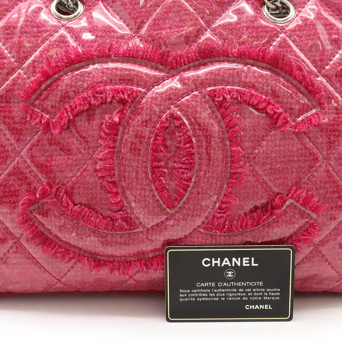 Chanel Patent Toile Coco Mark Tote Bag Pink