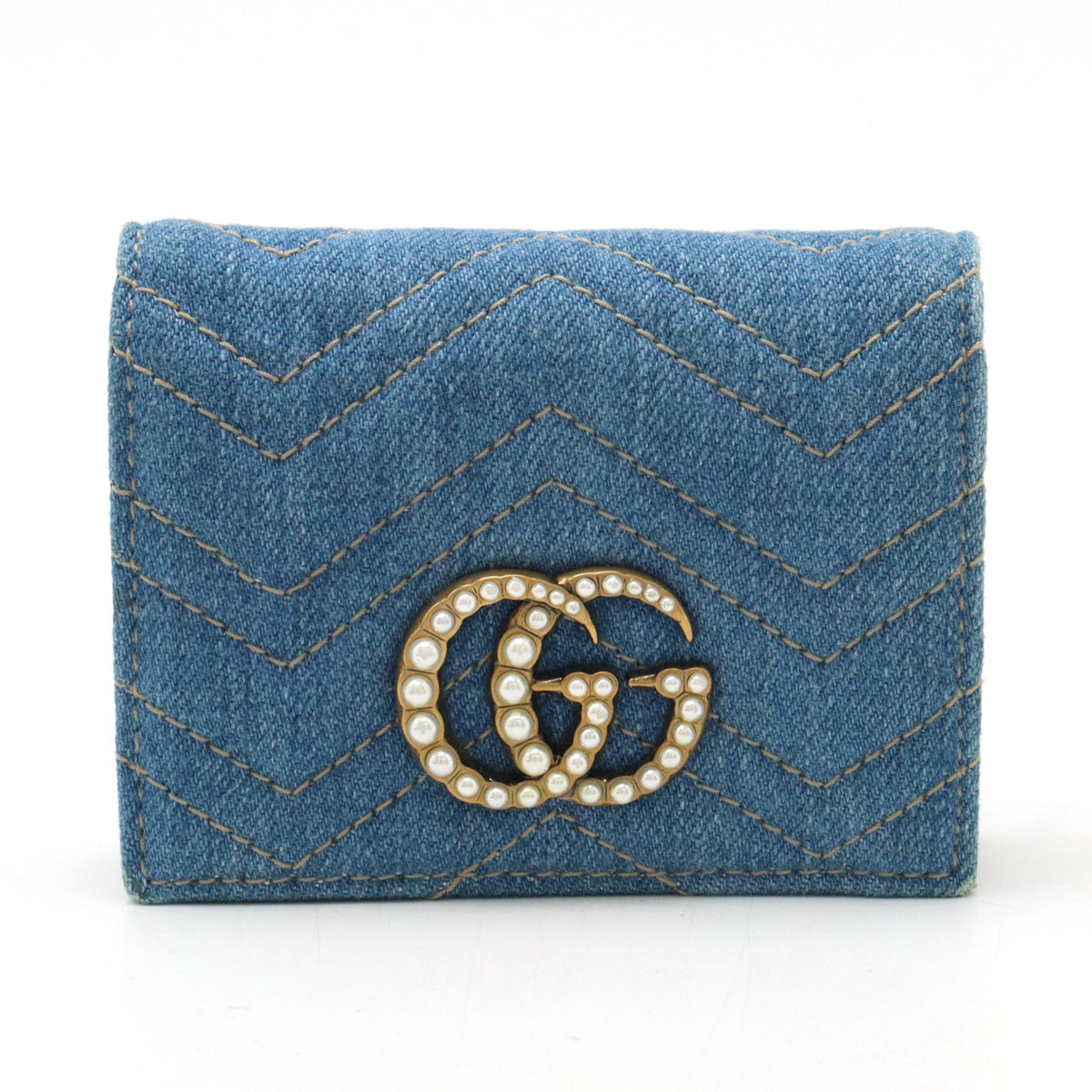 Gucci GG Marmont Denim Leather Bifold Wallet 466492 in Great Condition