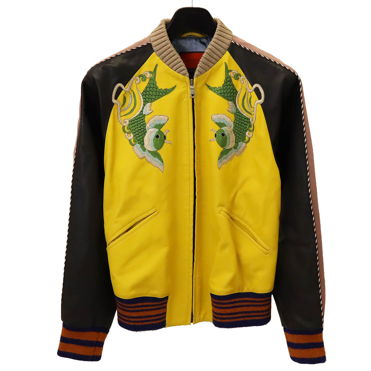 Gucci Leather Silk Bomber Jacket Dragon Embroidery #44 in Very Good Condition