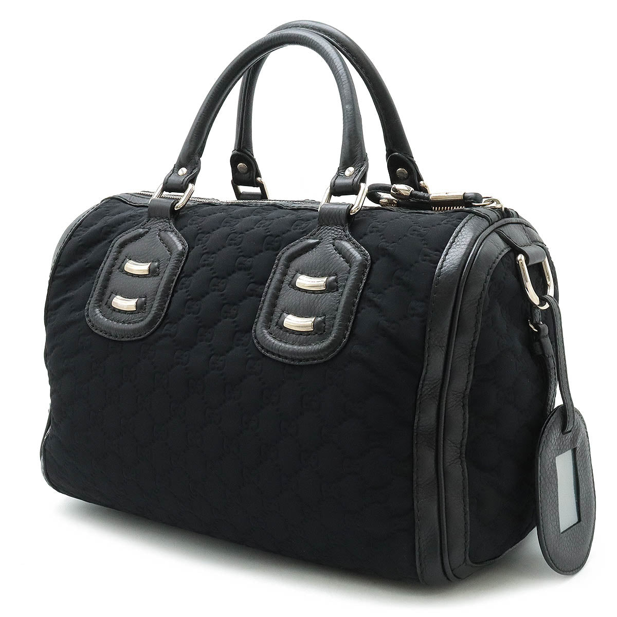 Gucci Nylon Leather GG Boston Handbag Black