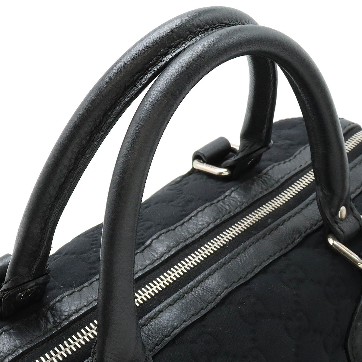 Gucci Nylon Leather GG Boston Handbag Black