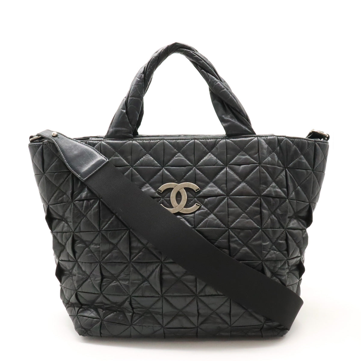 Chanel Quilted Leather Tote Bag with Coco Mark, Black in Good Condition