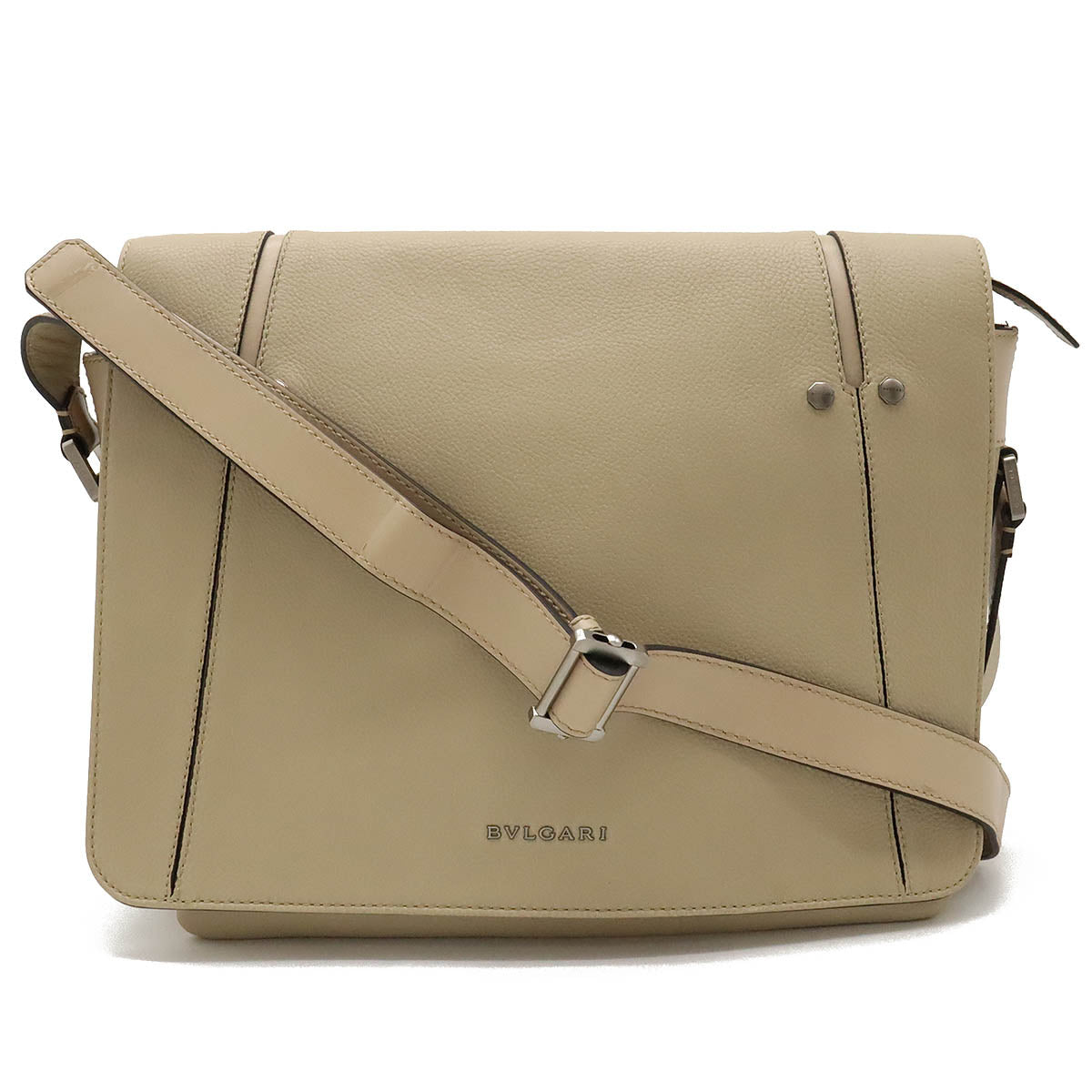 Bvlgari Octo Leather Shoulder Messenger Bag Beige in Very Good Condition