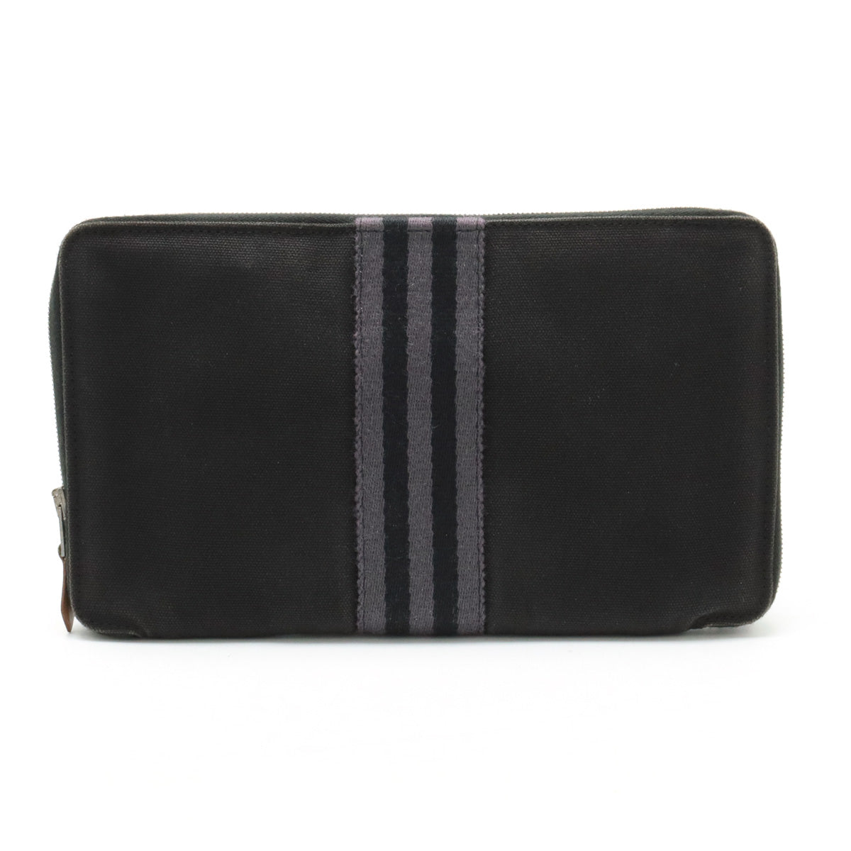 Hermes Canvas Zip Wallet Black Grey