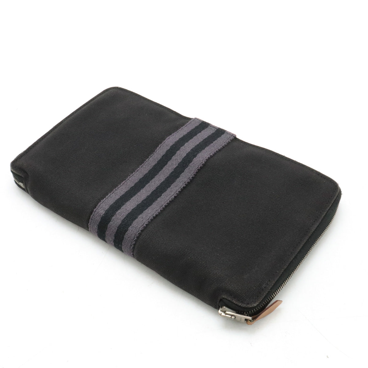 Hermes Canvas Zip Wallet Black Grey