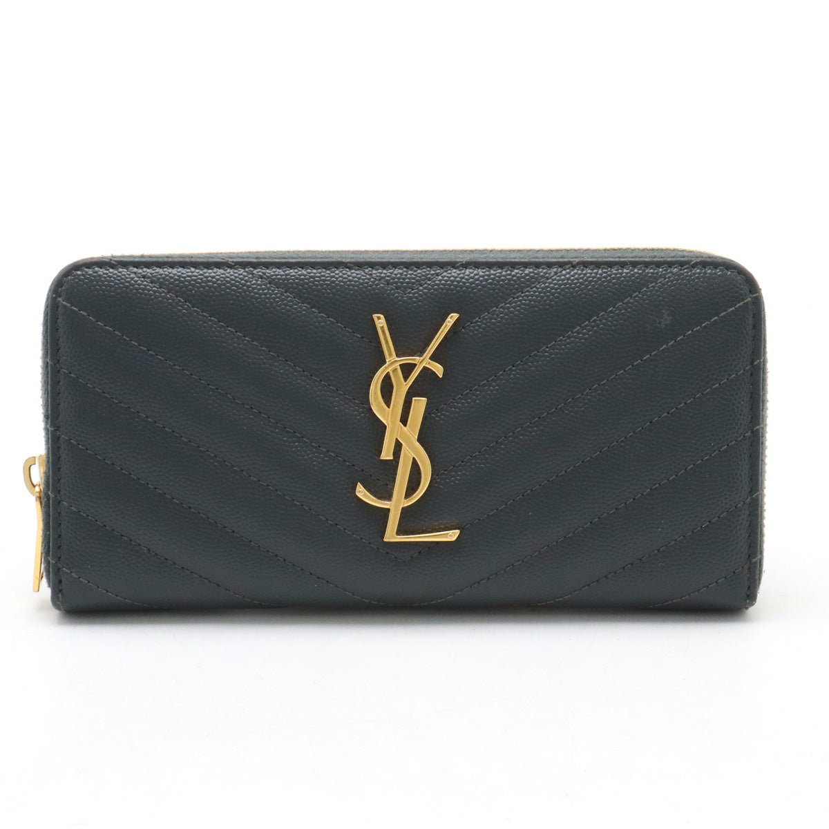 Yves Saint Laurent Leather Monogram Zip-Around Wallet 358094 in Very Good Condition