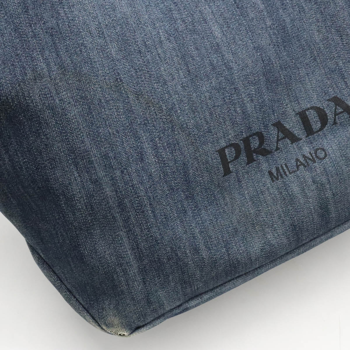 Prada Denim/Leather Tote Bag 1BG310 in Good Condition