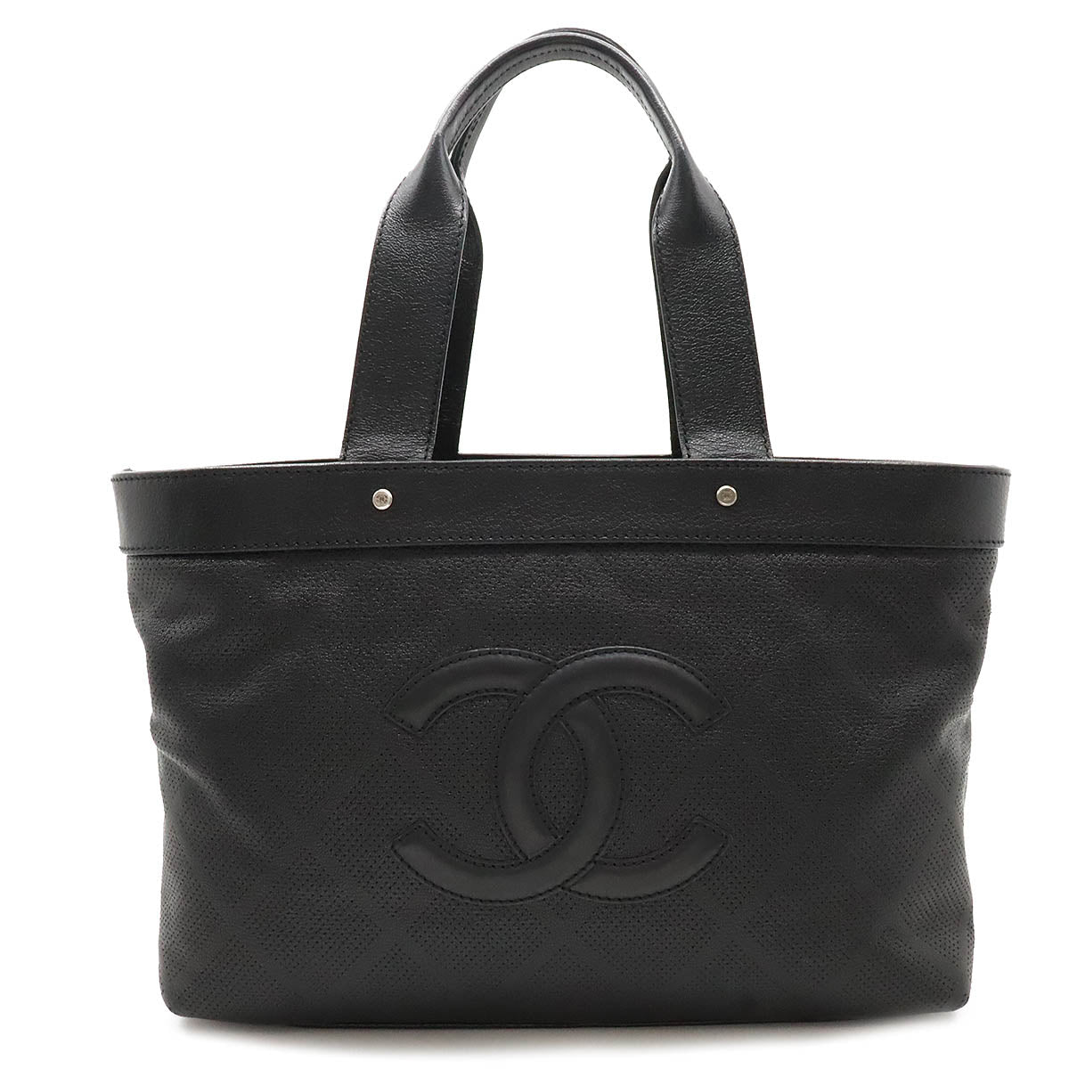 Chanel Leather Coco Mark Mesh Tote Bag Black